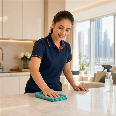 Core Link professional cleaning a kitchen counter