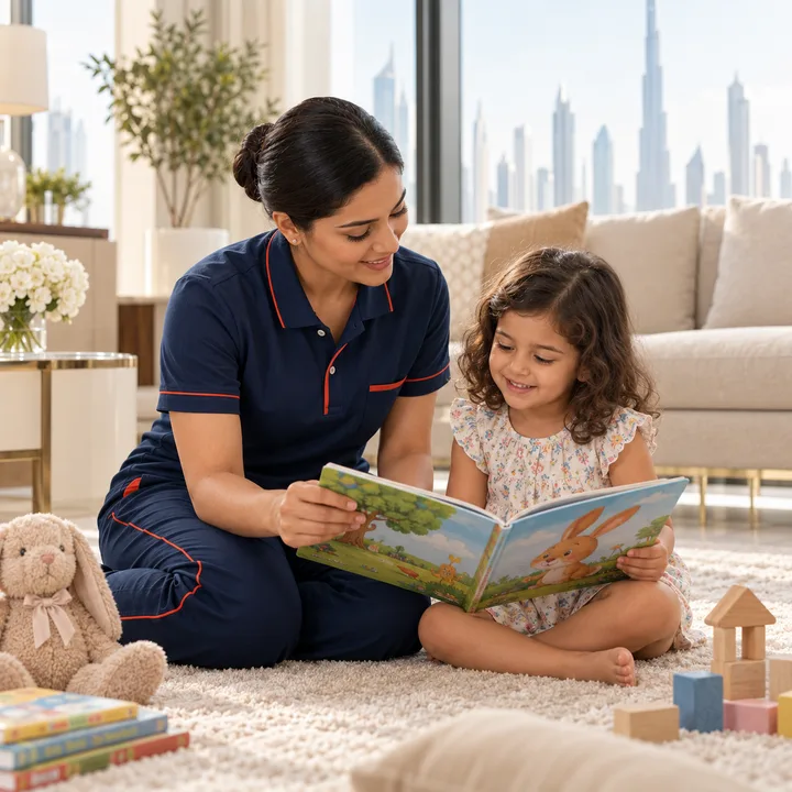 Core Link nanny reading with a child